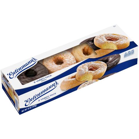 Entenmann's Variety Pack Donuts, 8 count, 15 oz packaging